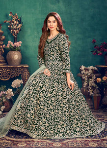 Green Heavy Embroidered Stylish Velvet Anarkali Suit fashionandstylish.myshopify.com