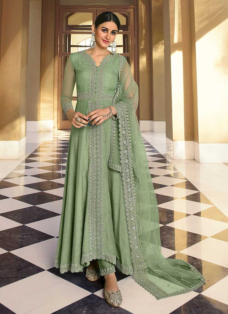 Green Heavy Neck Embroidered Gown Style Anarkali fashionandstylish.myshopify.com