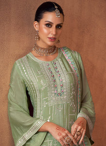 Green Mirror Embroidered Stylish Sharara Suit