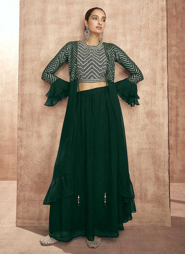 Green Sequin Embroidered Stylish Jacket Style Lehenga fashionandstylish.myshopify.com