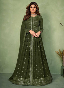 Green Sequins Embroidered Jacket Style Anarkali Suit fashionandstylish.myshopify.com