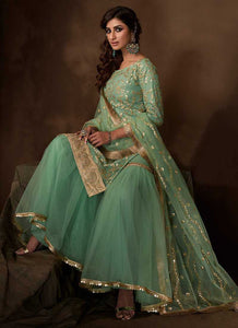 Green Sequins Work Embroidered Gharara Style Suit fashionandstylish.myshopify.com
