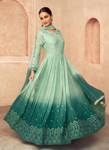 Load image into Gallery viewer, Green Shade Embroidered Kalidar Anarkali Suit
