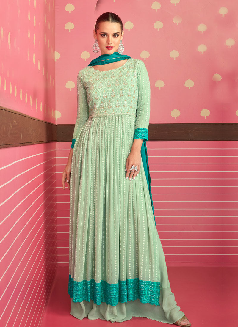 Green Shaded Embroidered Stylish Sharara Suit