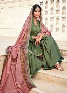 Green Silk Work Embroidered Gharara Style Suit fashionandstylish.myshopify.com
