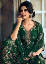 Load image into Gallery viewer, Green Silk Work Printed Gharara Style Suit fashionandstylish.myshopify.com
