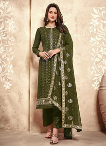 Green Straight Cut Embroidered Pant Style Suit fashionandstylish.myshopify.com