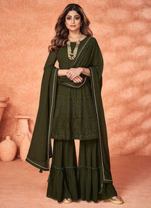 Green Stylish Embroidered Gharara Suit fashionandstylish.myshopify.com