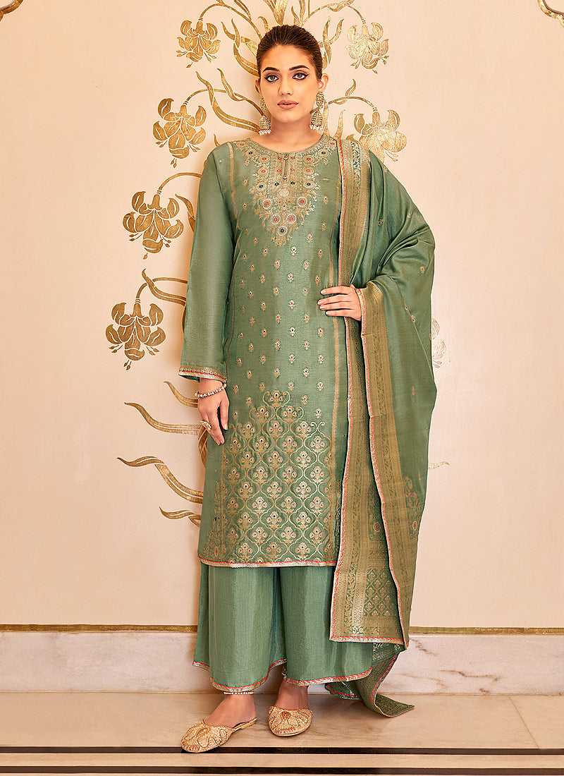 Green and Gold Designer Embroidered Palazzo Suit fashionandstylish.myshopify.com