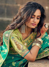 Load image into Gallery viewer, Green and Gold Embroidered Bollywood Style Saree fashionandstylish.myshopify.com
