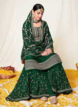 Load image into Gallery viewer, Green and Gold Embroidered Gharara Suit fashionandstylish.myshopify.com
