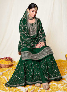 Green and Gold Embroidered Gharara Suit fashionandstylish.myshopify.com