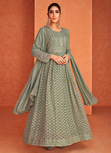 Green and Gold Embroidered Gown Style Anarkali Suit fashionandstylish.myshopify.com