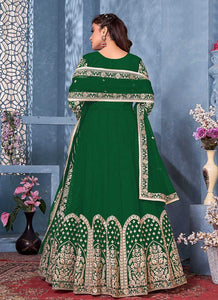 Green and Gold Embroidered Kalidar Anarkali Suit fashionandstylish.myshopify.com