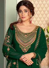 Load image into Gallery viewer, Green and Gold Embroidered Lehenga Style Anarkali Suit fashionandstylish.myshopify.com
