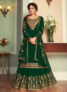 Green and Gold Embroidered Lehenga Style Anarkali Suit fashionandstylish.myshopify.com