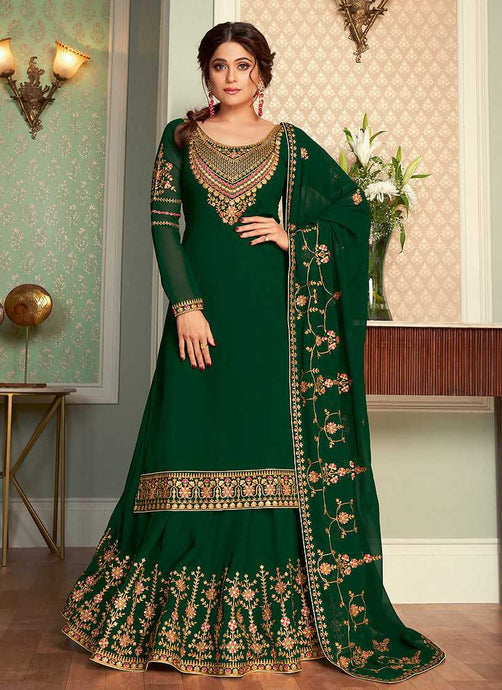 Green and Gold Embroidered Lehenga Style Anarkali Suit fashionandstylish.myshopify.com