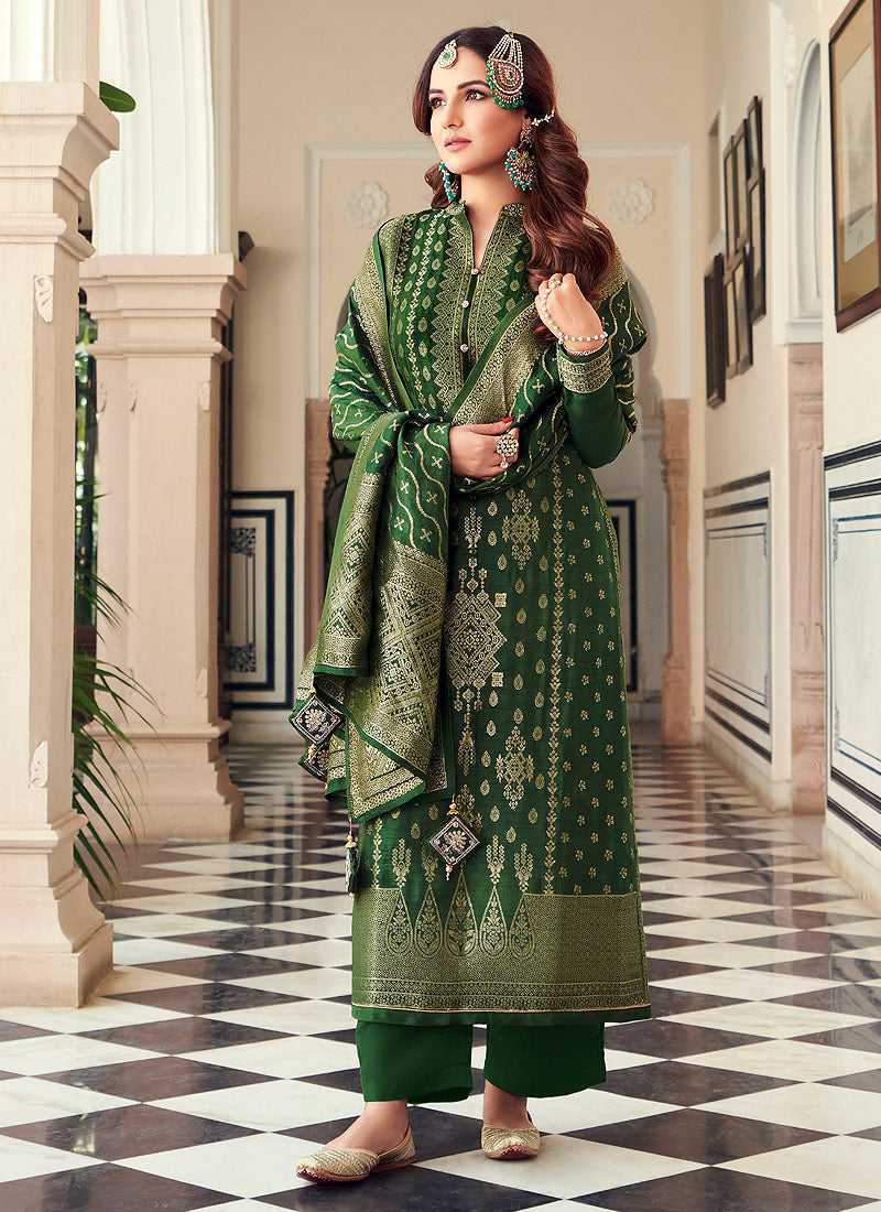 Green and Gold Embroidered Pant Style Suit fashionandstylish.myshopify.com