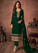 Load image into Gallery viewer, Green and Gold Embroidered Straight Pant Style Suit fashionandstylish.myshopify.com
