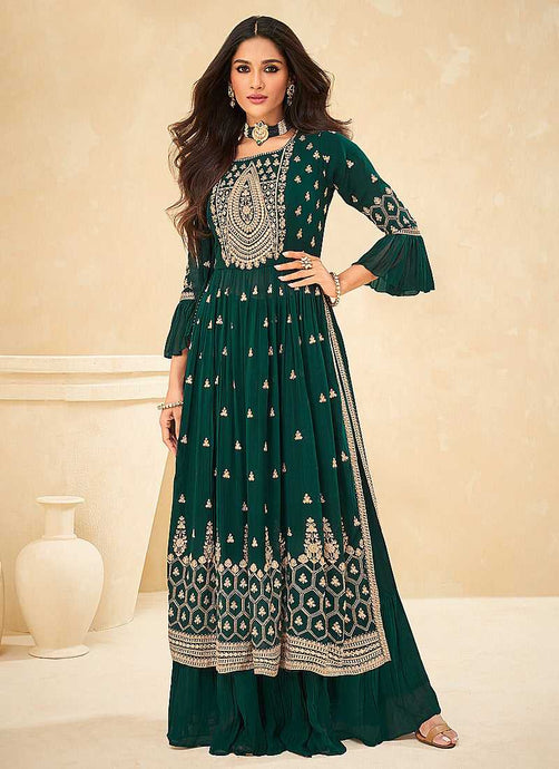 Green and Gold Embroidered Stylish Sharara Suit fashionandstylish.myshopify.com