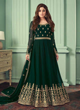 Load image into Gallery viewer, Green and Gold Heavy Embroidered Floor touch Anarkali fashionandstylish.myshopify.com
