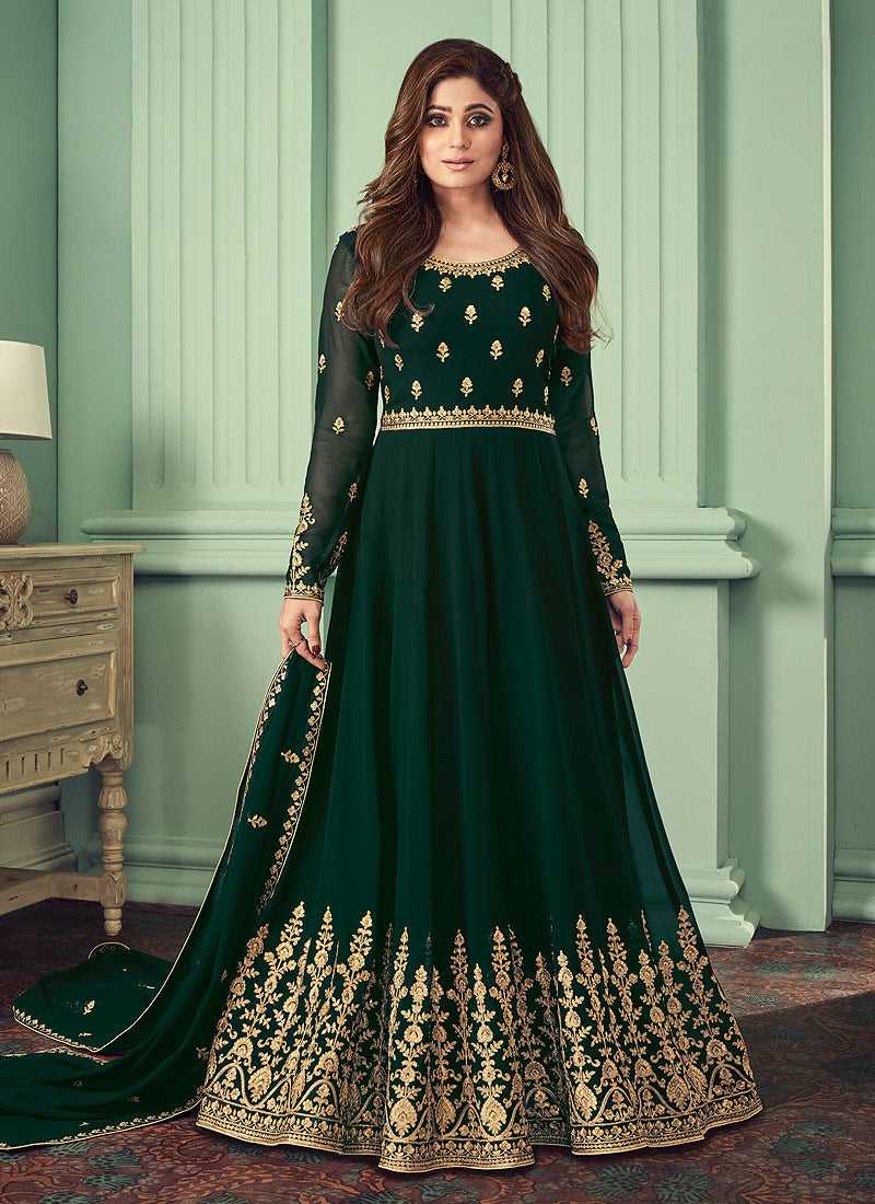 Green and Gold Heavy Embroidered Floor touch Anarkali fashionandstylish.myshopify.com