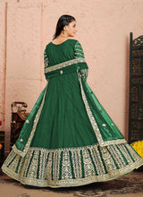 Load image into Gallery viewer, Green and Gold Heavy Embroidered Kalidar Anarkali Suit fashionandstylish.myshopify.com
