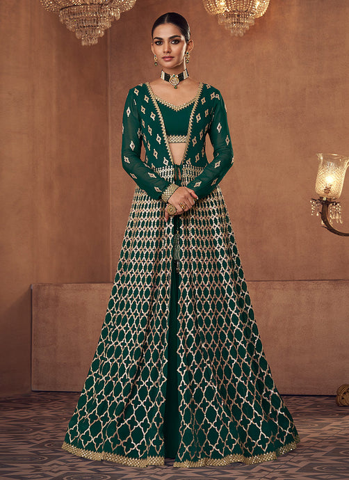 Green and Gold Heavy Embroidered Lehenga Suit