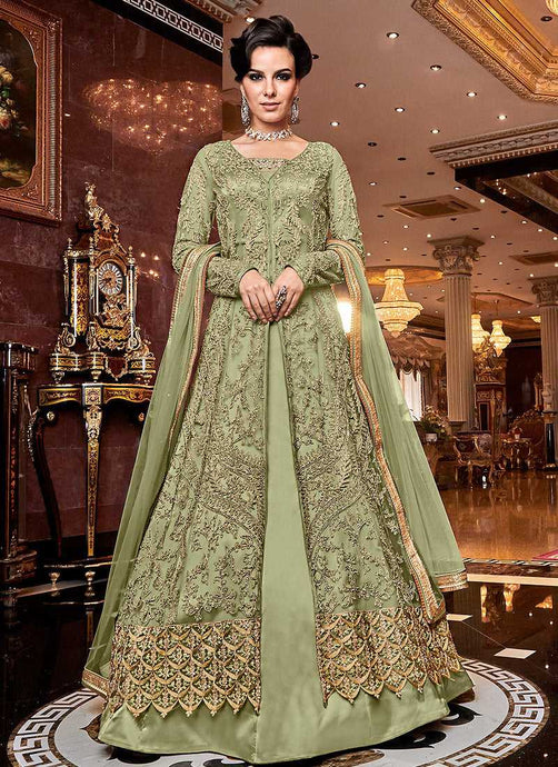 Green and Gold Heavy Embroidered Lehenga fashionandstylish.myshopify.com