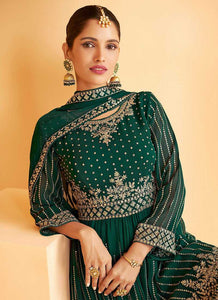 Green and Gold Heavy Embroidered Sharara Style Suit fashionandstylish.myshopify.com