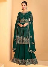 Load image into Gallery viewer, Green and Gold Heavy Embroidered Sharara Style Suit fashionandstylish.myshopify.com

