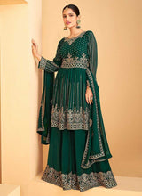Load image into Gallery viewer, Green and Gold Heavy Embroidered Sharara Style Suit fashionandstylish.myshopify.com
