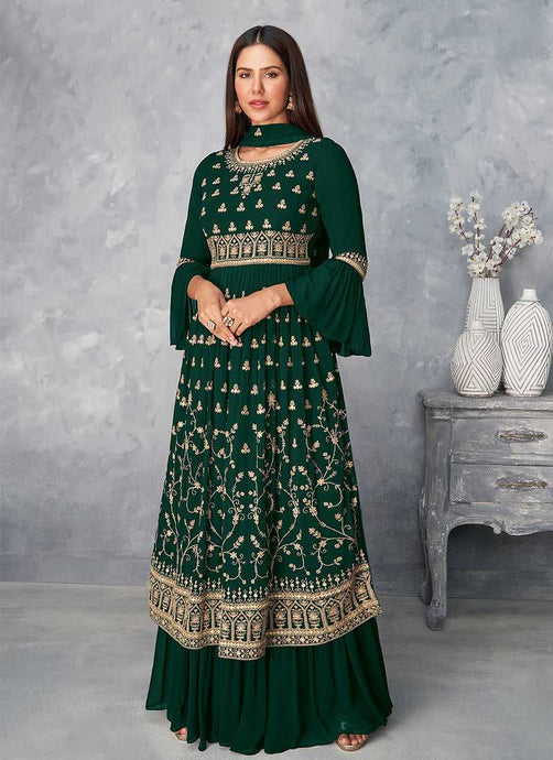 Green and Gold Heavy Embroidered Stylish Palazzo Suit fashionandstylish.myshopify.com