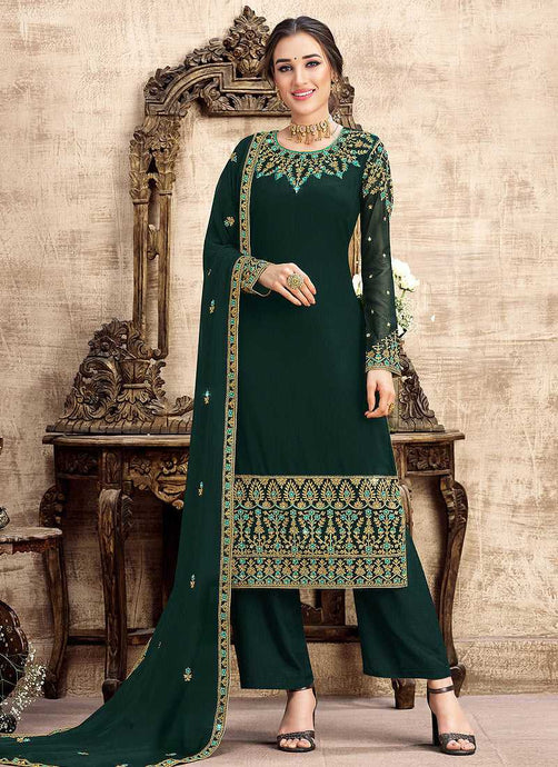 Green and Gold Straight Cut Embroidered Pant Style Suit fashionandstylish.myshopify.com