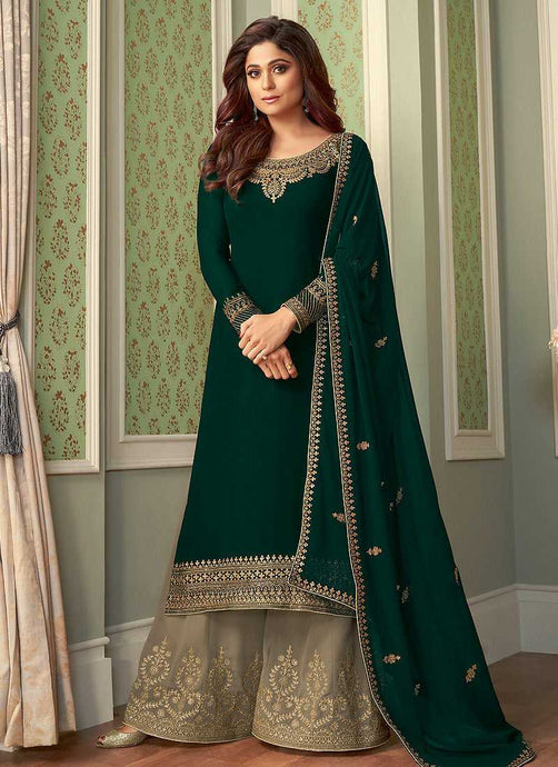 Green and Grey Embroidered Sharara Style Suit fashionandstylish.myshopify.com