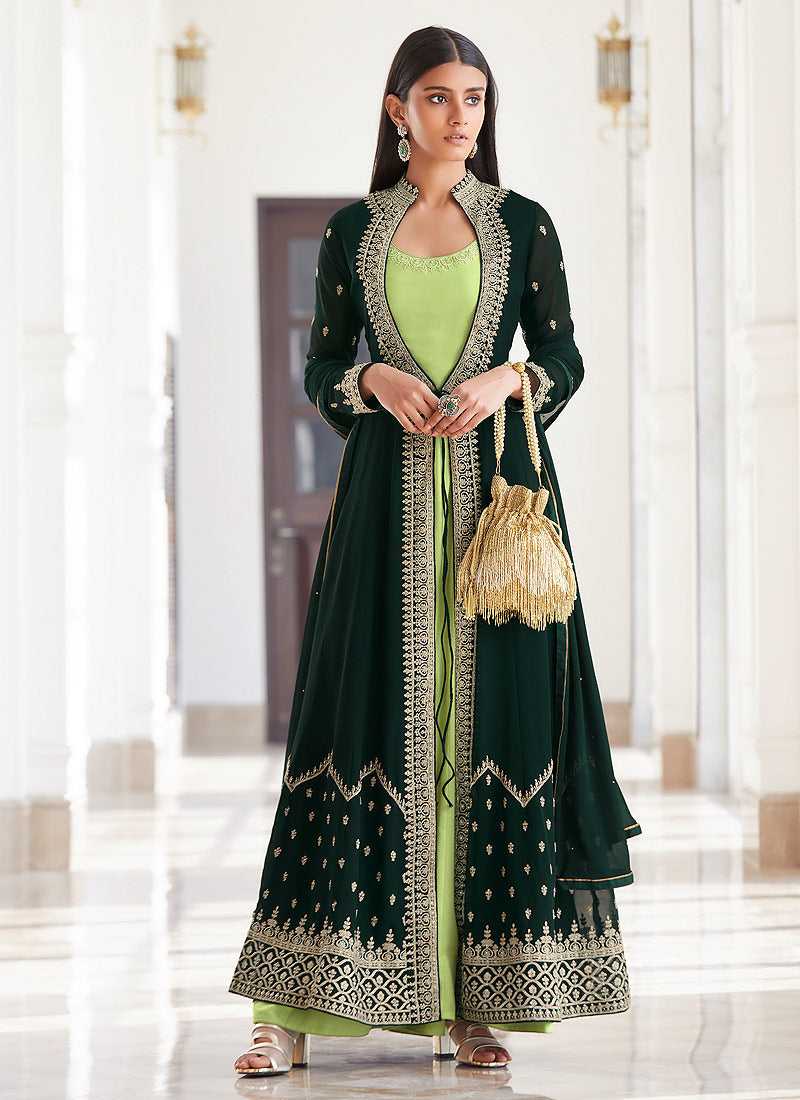Green and Mint Heavy Embroidered Jacket Style Suit fashionandstylish.myshopify.com