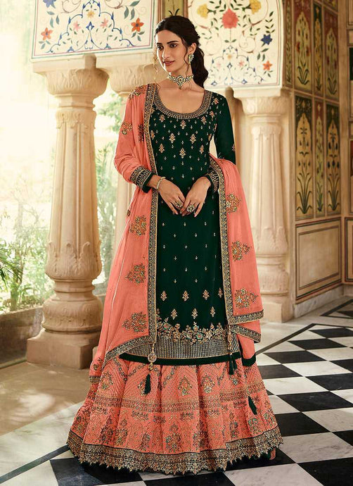 Green and Peach Designer Heavy Embroidered Lehenga fashionandstylish.myshopify.com