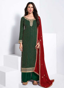 Green and Red Embroidered Stylish Pant Suit fashionandstylish.myshopify.com