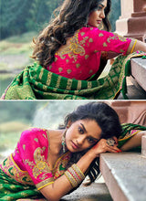 Load image into Gallery viewer, Green and Yellow Embroidered Bollywood Style Saree fashionandstylish.myshopify.com
