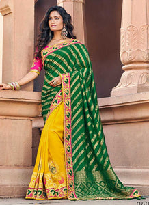 Green and Yellow Embroidered Bollywood Style Saree fashionandstylish.myshopify.com