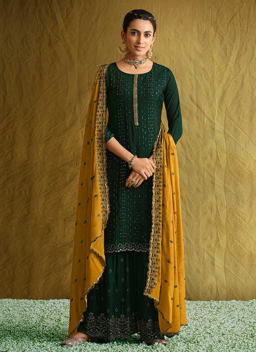 Green and Yellow Embroidered Stylish Palazzo Style Suit fashionandstylish.myshopify.com