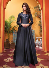 Load image into Gallery viewer, Grey Black Embroidered Art Silk Gown fashionandstylish.myshopify.com
