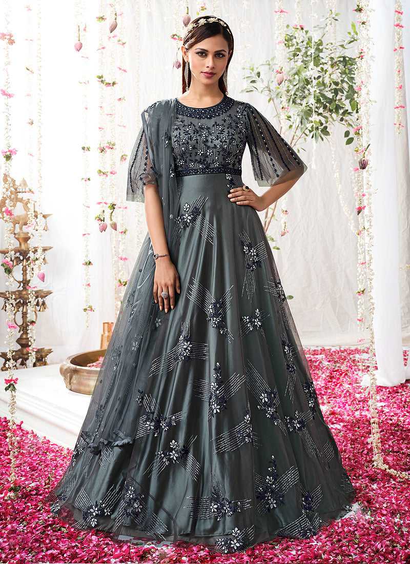 Grey Blue Heavy Embroidered Designer Kalidar Anarkali Suit Fashneo Grey Blue Heavy Embroidered Designer Kalidar Anarkali Suit Fashneo