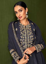 Load image into Gallery viewer, Grey Blue Heavy Embroidered Designer Sharara Suit fashionandstylish.myshopify.com
