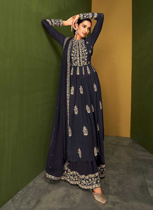 Grey Blue Heavy Embroidered Designer Sharara Suit fashionandstylish.myshopify.com