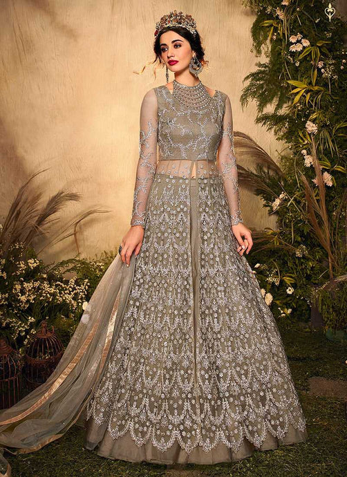 Grey Color Heavy Embroidered Lehenga/ Pant Style Anarkali fashionandstylish.myshopify.com