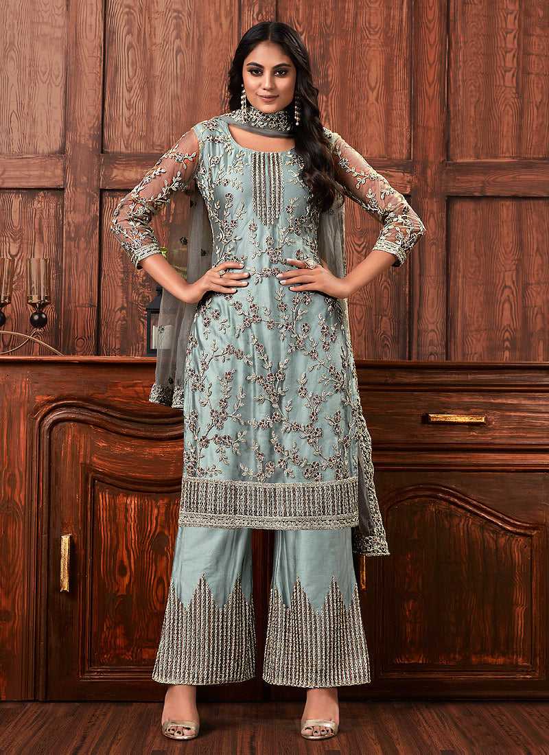 Grey Color Heavy Embroidered Plazzo Style Suit fashionandstylish.myshopify.com