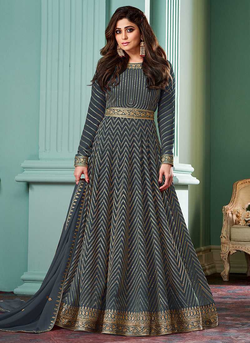 Grey Embroidered Floor touch Anarkali fashionandstylish.myshopify.com