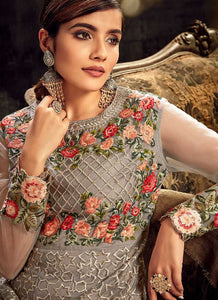 Grey Embroidered Kalidar Anarkali Style Suit fashionandstylish.myshopify.com