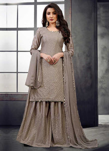 Grey Embroidered Stylish Palazzo Style Suit fashionandstylish.myshopify.com